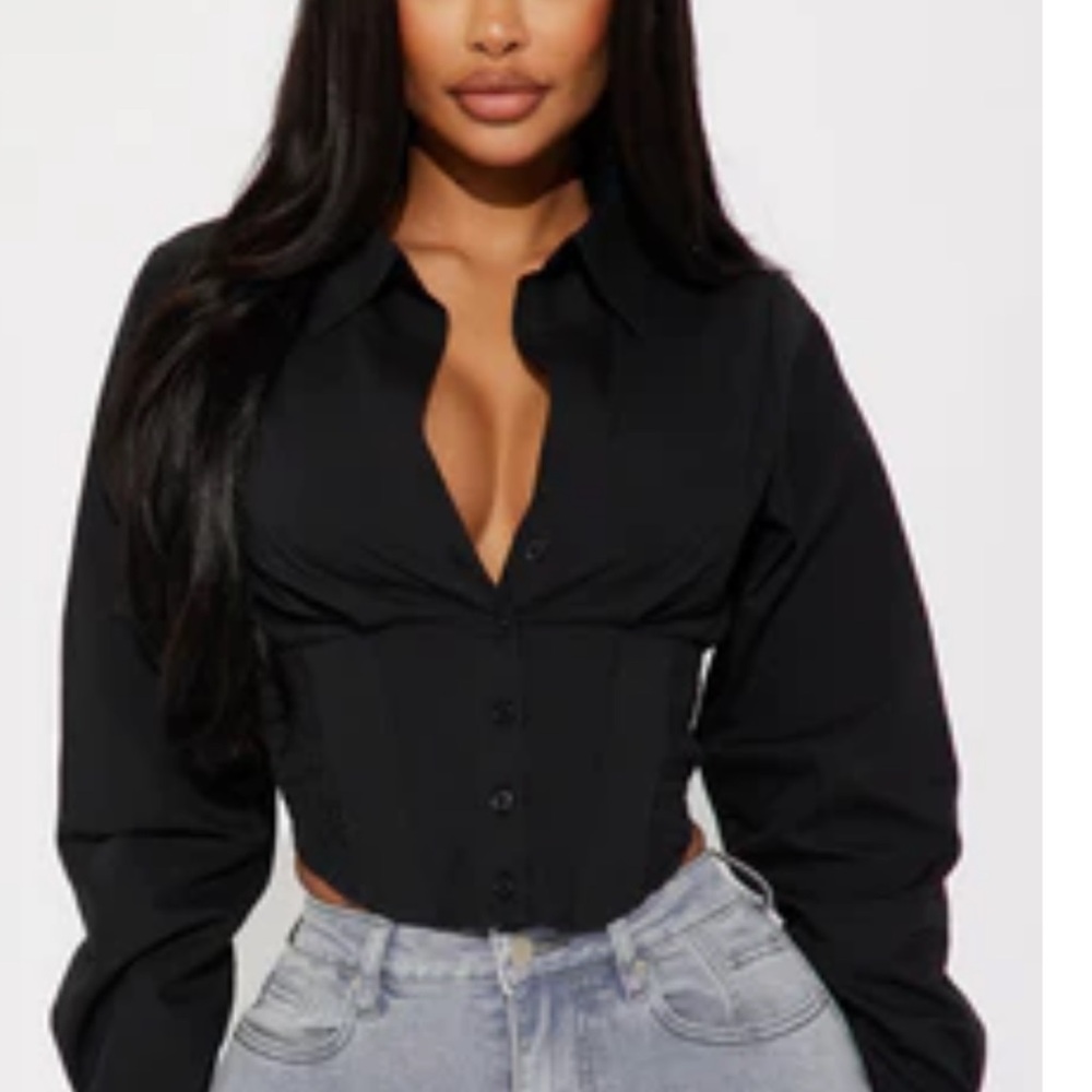 Fashion Nova Black Button-Down Shirt